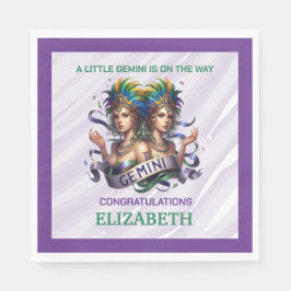 Lavender and Green Gemini Zodiac Baby Shower Servet