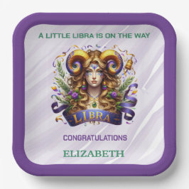 Lavender and Green Libra Zodiac Baby Shower Papieren Bordje