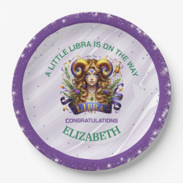 Lavender and Green Libra Zodiac Baby Shower Papieren Bordje