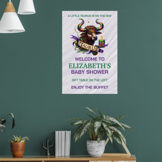 Lavender and Green Taurus Zodiac Baby Shower Poster (Woonkamer 1)