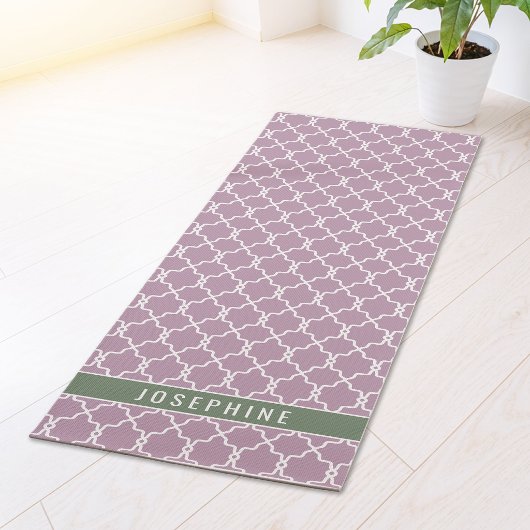 Lavender And Muted Green Trellis Pattern With Name Yogamat