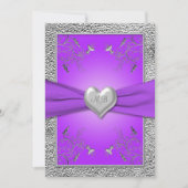 Lavender and Pewter Heart Monogrammed Invitation Kaart (Voorkant)