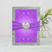 Lavender and Pewter Heart Monogrammed Invitation Kaart (Staand voorkant)