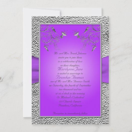 Lavender and Pewter Heart Monogrammed Invitation Kaart (Achterkant)