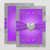 Lavender and Pewter Heart Monogrammed Invitation Kaart (Voorkant / Achterkant)