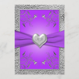 Lavender and Pewter Heart Monogrammed Invitation Kaart