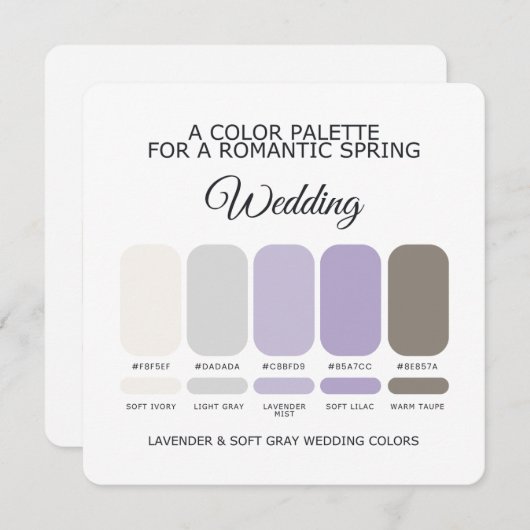 Lavender and Soft Gray Wedding Color Palette Card Kaart (Voorkant / Achterkant)