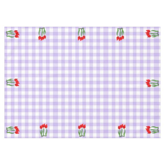 Lavender and White Gingham Pattern and Tulips Tafelkleed (Voorkant (Horizontaal))
