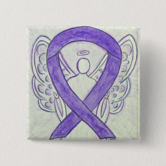 Lavender Angel Awareness Ribbon Pin Buttonnen Vierkante Button 5,1 Cm (Voorkant)