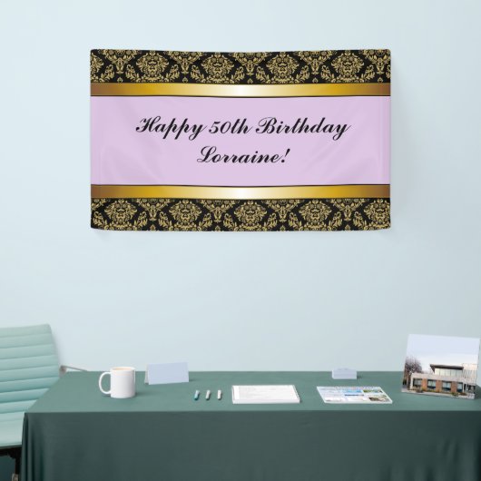 Lavender Any Age Gold Damask Birthday Banner (Beurs)