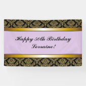 Lavender Any Age Gold Damask Birthday Banner (Horizontaal)