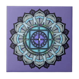 Lavender Aqua Mandala Black White Stripe Yin Yang Tegeltje