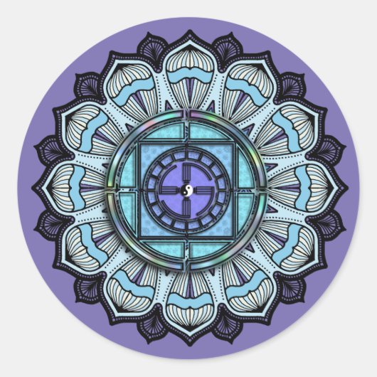 Lavender Aqua Mandala Black White Yin Yang Ronde Sticker (Voorkant)