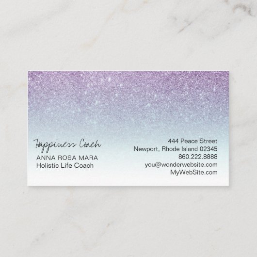 *~* LAVENDER AQUA White Ombre gradiënt Glitter Visitekaartje (Achterkant)