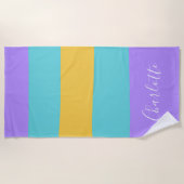Lavender Aqua Yellow Wide Stripes, gepersonaliseer Strandlaken (Voorkant)