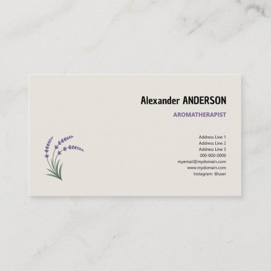 Lavender & Aromatherapist Visitekaartje (Achterkant)