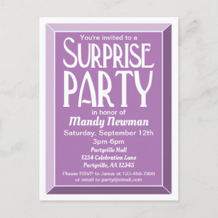 Lavender Art Deco Birthday Surprise Party Uitnodiging Briefkaart