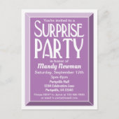 Lavender Art Deco Birthday Surprise Party Uitnodiging Briefkaart (Voorkant)