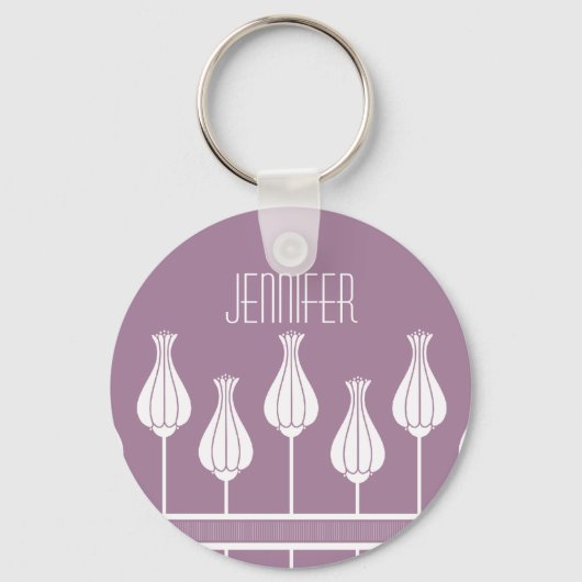 Lavender Art Deco Floral Sleutelhanger (Voorkant)