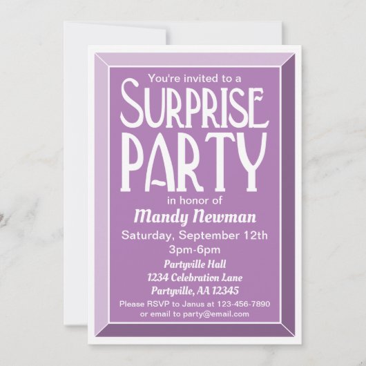 Lavender Art Deco Foto Birthday Surprise Party Kaart (Voorkant)