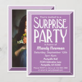 Lavender Art Deco Foto Birthday Surprise Party Kaart (Voorkant / Achterkant)