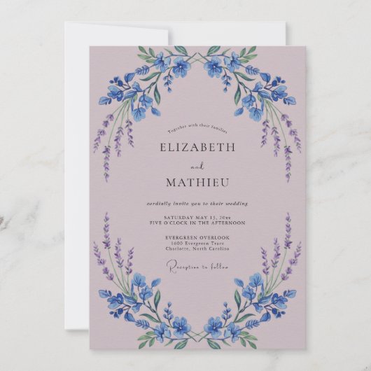 Lavender Art Nouveau Bloei Bruiloft Kaart (Voorkant)