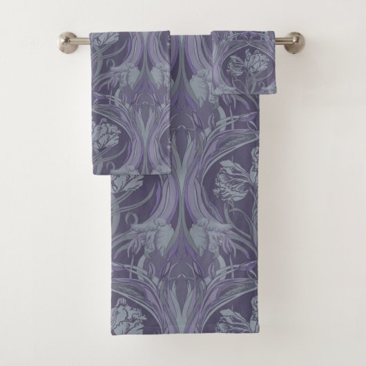 Lavender Art Nouveau Tulips Bath Towels Bad Handdoek (Insitu)