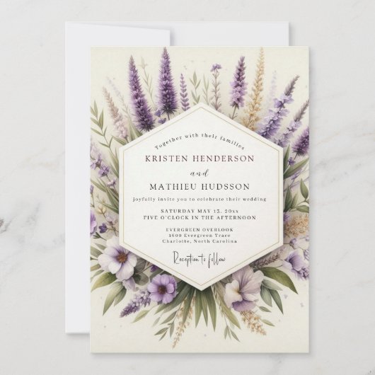 Lavender Artistic Wildflower Wedding Kaart (Voorkant)