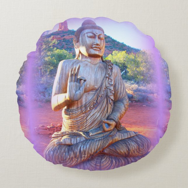 lavender aura buddha rond kussen (Voorkant)
