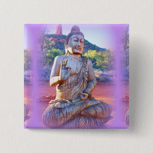 lavender aura buddha vierkante button 5,1 cm (Voorkant)