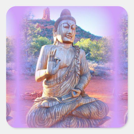 lavender aura buddha vierkante sticker (Voorkant)