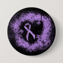 Lavender Awareness Ribbon Grunge Heart Ronde Button 7,6 Cm