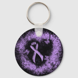 Lavender Awareness Ribbon Grunge Heart Sleutelhanger