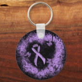Lavender Awareness Ribbon Grunge Heart Sleutelhanger (Voorkant)