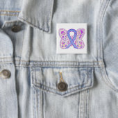 Lavender Awareness Ribbon Heart Art Pin Button (In situ)