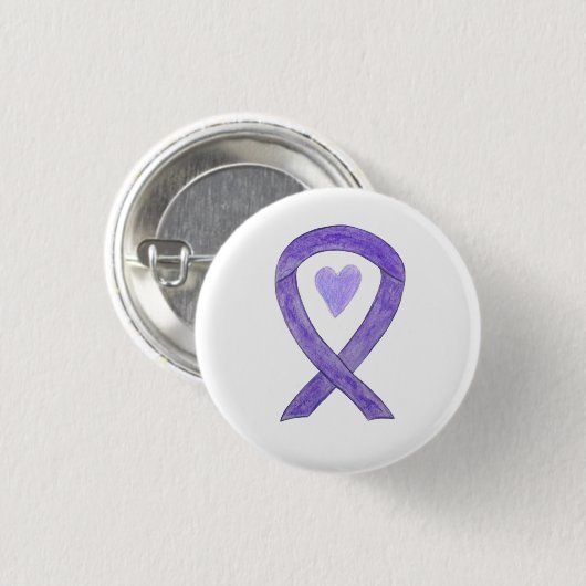 Lavender Awareness Ribbon Heart Art Pin Button (Voorkant /achterkant)