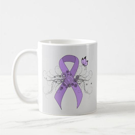 Lavender Awareness Ribbon with Butterfly Koffiemok (Links)