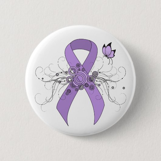 Lavender Awareness Ribbon with Butterfly Ronde Button 5,7 Cm (Voorkant)