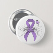 Lavender Awareness Ribbon with Butterfly Ronde Button 5,7 Cm (Voorkant /achterkant)