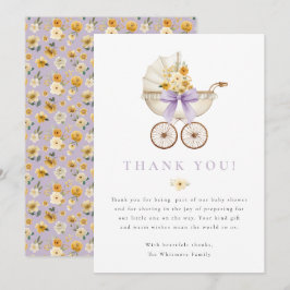 Lavender Baby Shower Thank You Card | Vintage Pram Bedankkaart