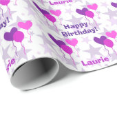 Lavender Balloons Stars gepersonaliseerde verjaard Cadeaupapier (Rol Hoek)