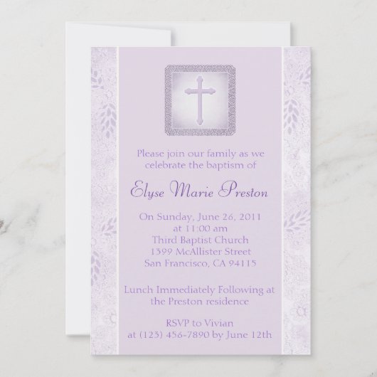 Lavender Baptism/Christening Uitnodiging (Voorkant)