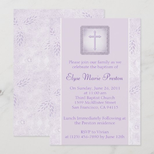 Lavender Baptism/Christening Uitnodiging (Voorkant / Achterkant)