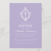 Lavender Baptism Cross Floral Crest Elegant Purple Kaart (Voorkant)