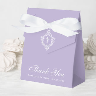 Lavender Baptism White Cross Crest Elegant Purple Bedankdoosjes