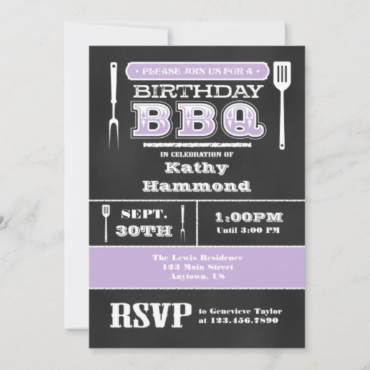 Lavender BBQ Birthday Chalkboard Uitnodiging (Voorkant)