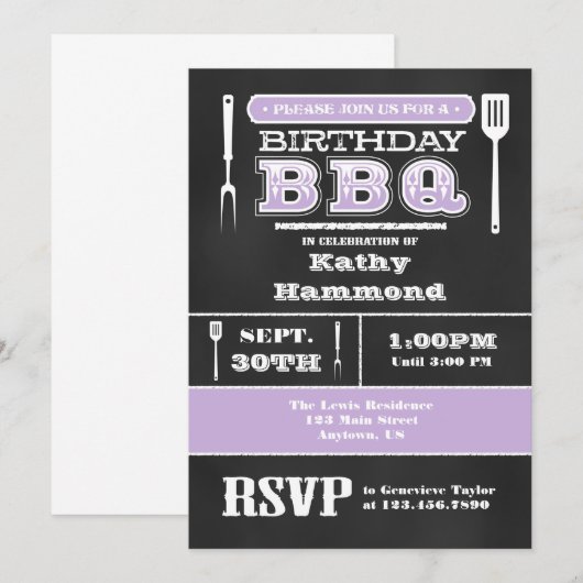 Lavender BBQ Birthday Chalkboard Uitnodiging (Voorkant / Achterkant)