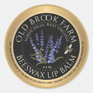 Lavender Beeswax Lip Balm Gold Black met bijen Ronde Sticker