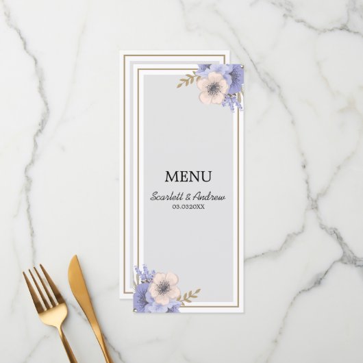 Lavender & Beige Flowers Menu (Voorkant / Achterkant in situ)