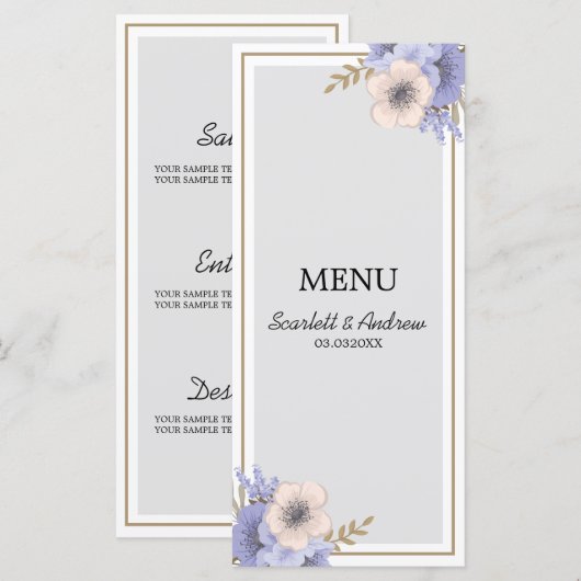 Lavender & Beige Flowers Menu (Voorkant / Achterkant)